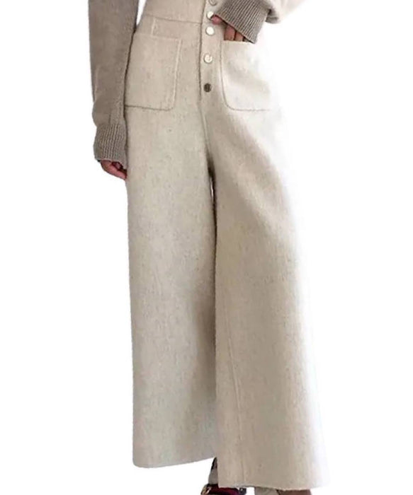 Wide Leg Woolen Pants With Big Pockets - BEYAZURA.COM