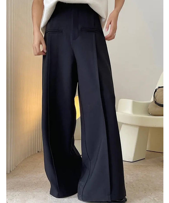 High Waist Wide Leg Long Trousers - BEYAZURA.COM
