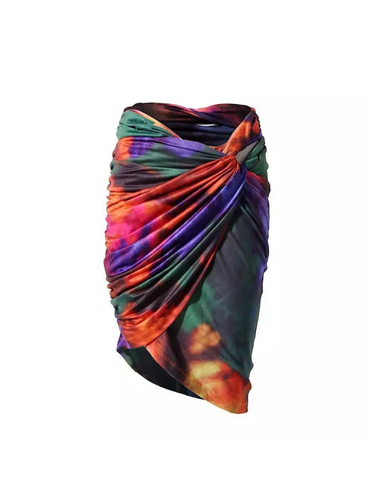 Abstract Printed Draped Bodycon Skirt - BEYAZURA.COM