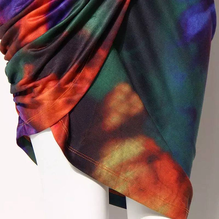 Abstract Printed Draped Bodycon Skirt - BEYAZURA.COM
