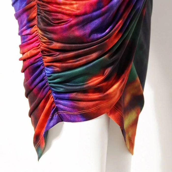 Abstract Printed Draped Bodycon Skirt - BEYAZURA.COM