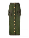 Army Green Rib Knit Skirt - BEYAZURA.COM
