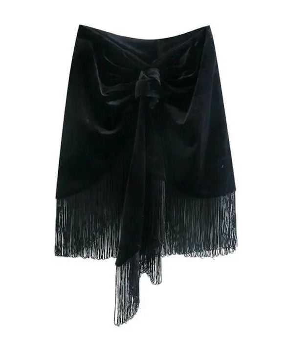 Asymmetrical Hem Tassel Detailed Mini Skirt - BEYAZURA.COM