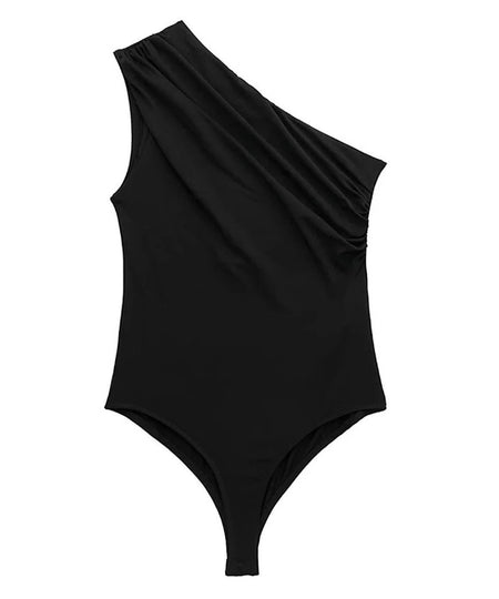 Asymmetrical One Shoulder Bodysuit In Black - BEYAZURA.COM