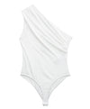 Asymmetrical One Shoulder Bodysuit In White - BEYAZURA.COM