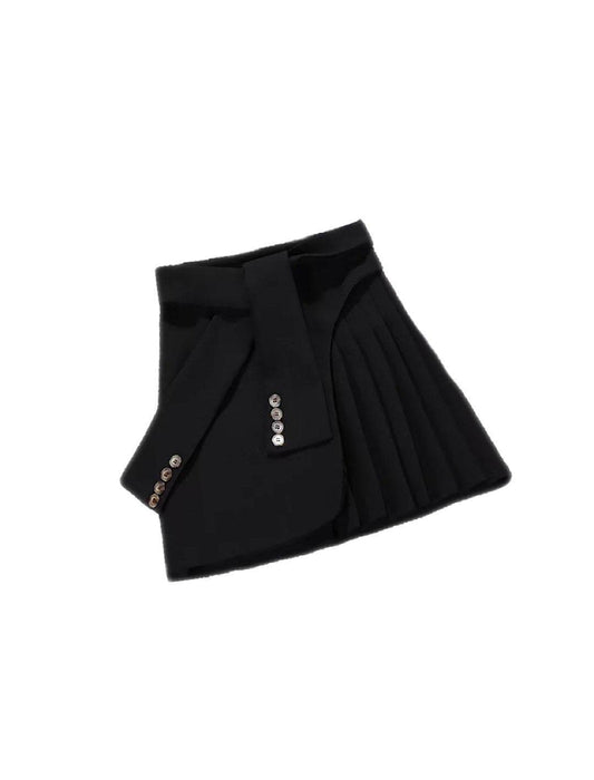 Asymmetrical Pleated Mini Button Skort - BEYAZURA.COM