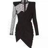 Asymmetrical Polka Dot Mesh Draped Dress - BEYAZURA.COM