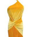 Asymmetrical Tassel Draped Velvet Dress In Yellow - BEYAZURA.COM