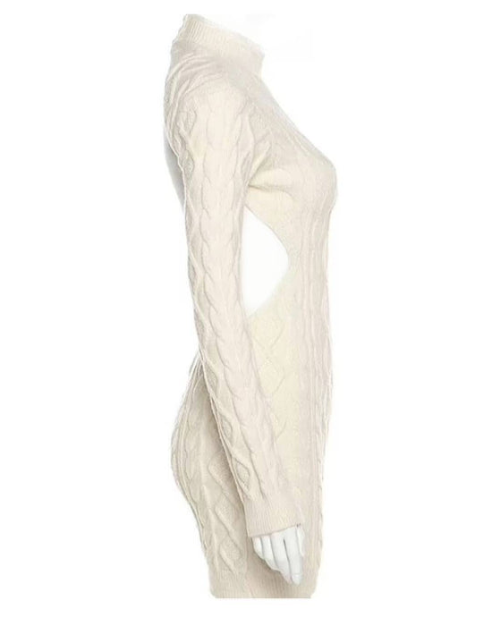 backless cable knit dress xxxiticat Women's High Neck Sweater Dress Long Sleeve Backless Cut Out See Through Cable Knitted Turtleneck Sweaters(AP,S) Apriot at Amazon Women's Clothing store