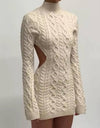 Backless Cable Knit Dress - BEYAZURA.COM