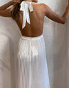 Backless Pleated Flowy Dress - BEYAZURA.COM