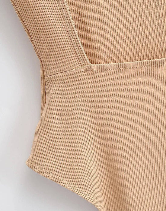 Backless Square Collar Knit Bodysuit - BEYAZURA.COM