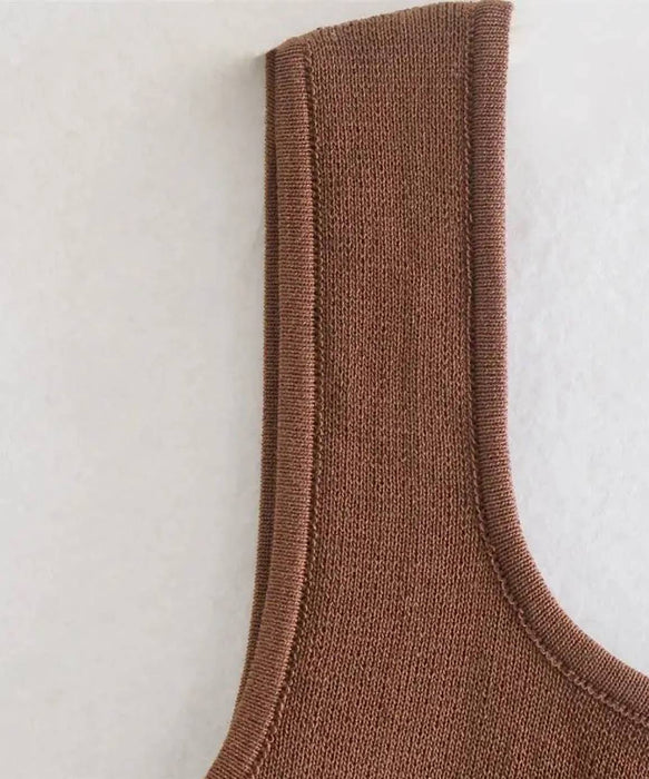 Basic Knitted Sleeveless Crop Top In Coffee - BEYAZURA.COM