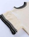 Beige Black Short Sleeve Knit Sweater - BEYAZURA.COM