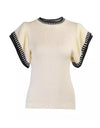 Beige Black Short Sleeve Knit Sweater - BEYAZURA.COM