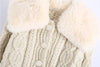 Beige Cable Knit Short Sweater With Faux Fur Collar - BEYAZURA.COM