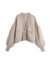 Beige Cozy Loose Sleeve Sweater With Rhinestone Buttons - BEYAZURA.COM