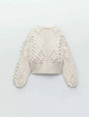 Beige Embroidered Cardigan With Pearl Buttons - BEYAZURA.COM
