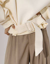 Beige Knit Loose Belted Sweatshirt - BEYAZURA.COM