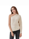 Beige One Shoulder Cable Knit Sweater - BEYAZURA.COM