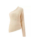 Beige One Shoulder Cable Knit Sweater - BEYAZURA.COM