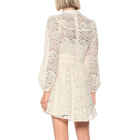 Beige Paisley Lace Big Sleeve Summer Dress - BEYAZURA.COM