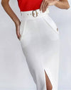 Belted Slit Bandage Midi Skirt - BEYAZURA.COM