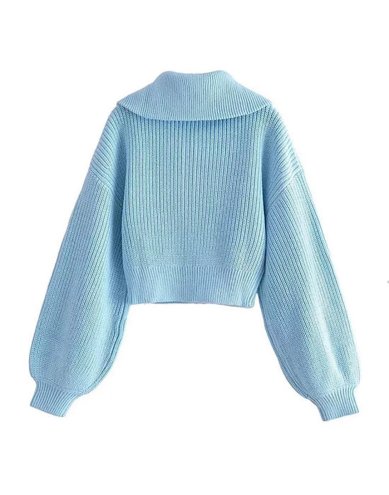 Big Sleeve Cropped Sweater - BEYAZURA.COM