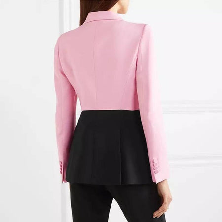 Black And Pink Contrast Color Blazer - BEYAZURA.COM