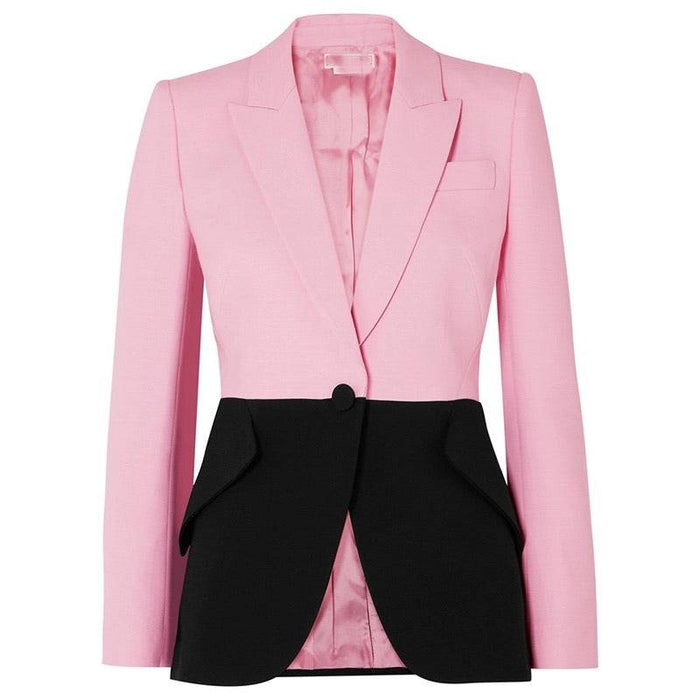 Black And Pink Contrast Color Blazer - BEYAZURA.COM