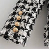 Black And White Houndstooth Blazer Coat With Gold Buttons - BEYAZURA.COM