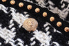 Black And White Houndstooth Tweed Embroidered Blazer - BEYAZURA.COM