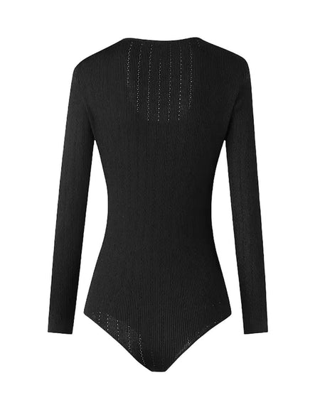 Black Bandage Knit Bodysuit - BEYAZURA.COM