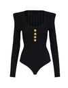 Black Bandage Knit Bodysuit - BEYAZURA.COM