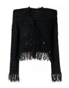 Black Bright Silky Fringed Jacket - BEYAZURA.COM