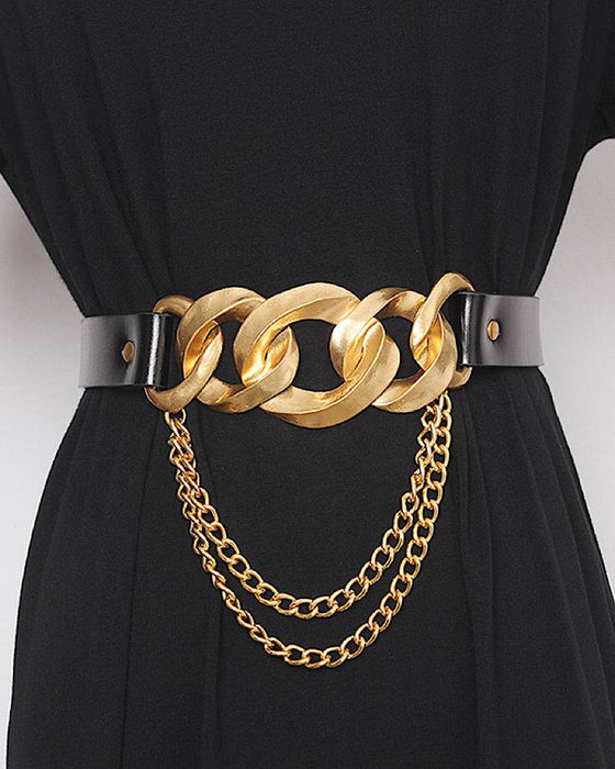 Black Bulky Gold Chain Belt - BEYAZURA.COM