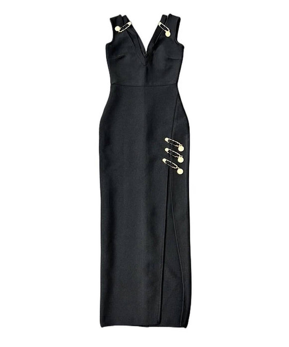 Black Cutout Long Bandage Dress - BEYAZURA.COM