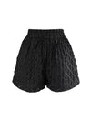 Black Elastic Waisted Textured Shorts - BEYAZURA.COM