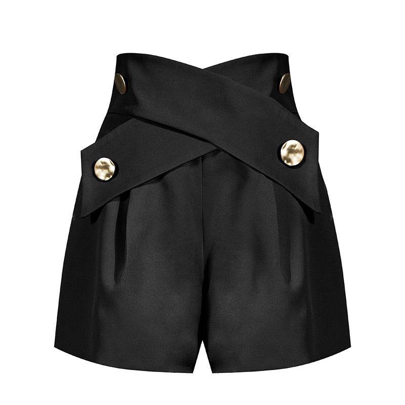 Black high waisted shorts with buttons best sale