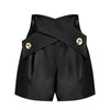 Black High Waisted Ruched Gold Button Shorts - BEYAZURA.COM