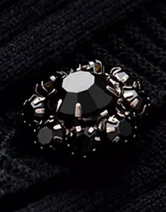Black Knit Beaded Cardigan - BEYAZURA.COM