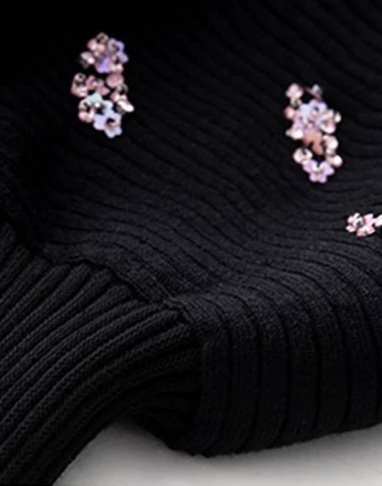 Black Knit Beaded Cardigan - BEYAZURA.COM
