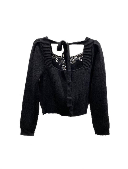 Black Long Sleeve Knit Embroidered Top - BEYAZURA.COM