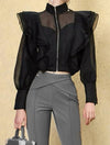 Black Luxury Flared Detailed Blouse Jacket - BEYAZURA.COM