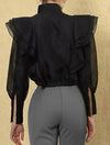 Black Luxury Flared Detailed Blouse Jacket - BEYAZURA.COM