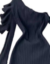 Black One Shoulder Rib Knit Dress - BEYAZURA.COM