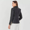 Black Plaid Pattern Pu Leather Jacket Blazer - BEYAZURA.COM