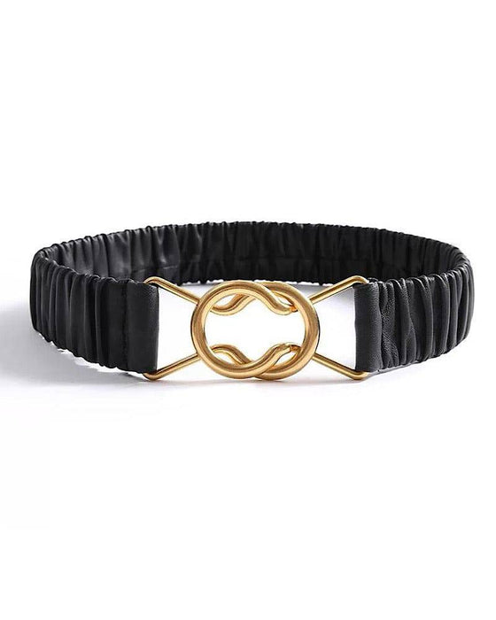 Black Pu Leather Elastic Gold Buckle Belt - BEYAZURA.COM