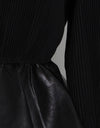 Black PU Leather Ruffle Pleated Top - BEYAZURA.COM
