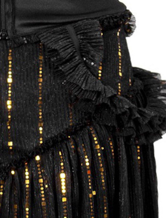 Black Ruched Ruffle Sequin Striped Short Dress - BEYAZURA.COM